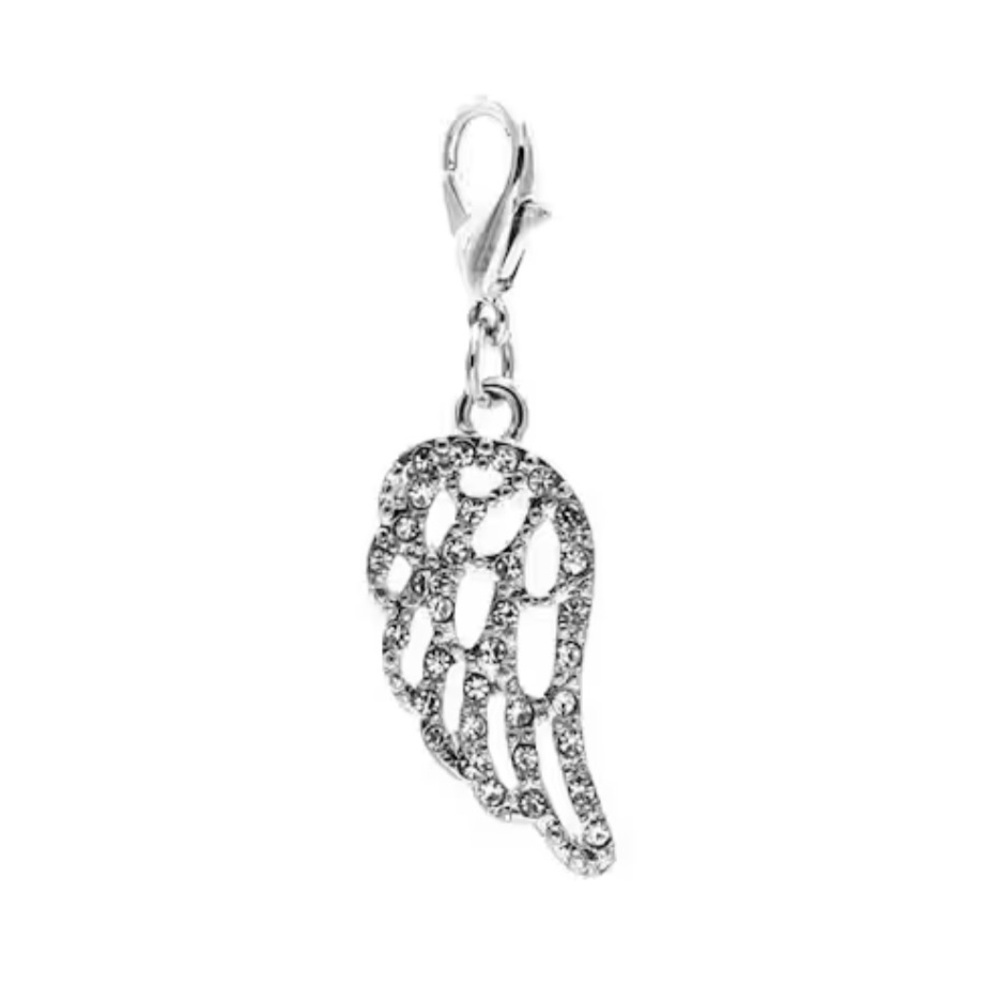 Rhinestone Silver Wing Charm